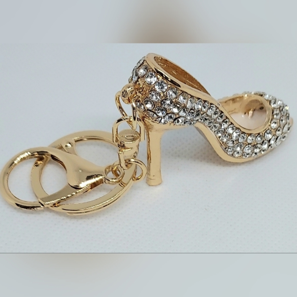 Reinstone Shoe Keychain Charm With Coordinating  Velvet Pouch & Gift Purse~Pink - Picture 5 of 8